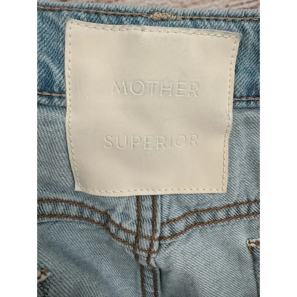 Mother Mid‎ Rise Rambler Zip Flood Jeans Womens 34 Blue Light Wash Ripped Off